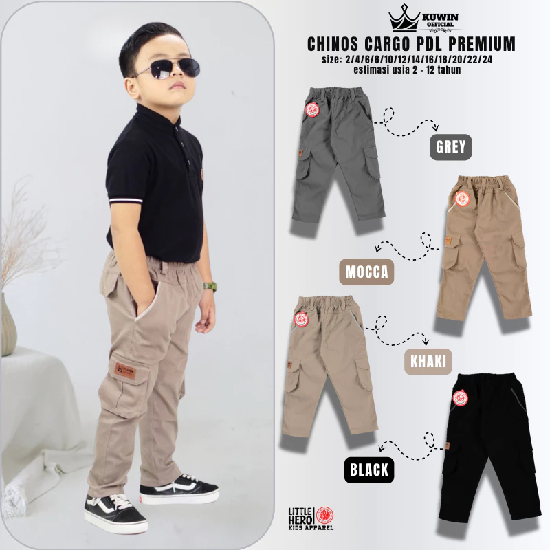 Celana Panjang Anak LITTLE HERO Chino Panjang Cargo PDL Anak Laki-Laki estimasi 1-13 Tahun