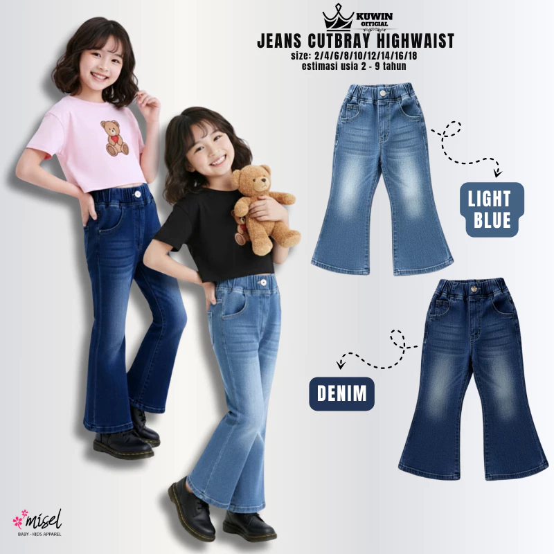Celana Jeans Cutbray High Waist Denim Anak Perempuan